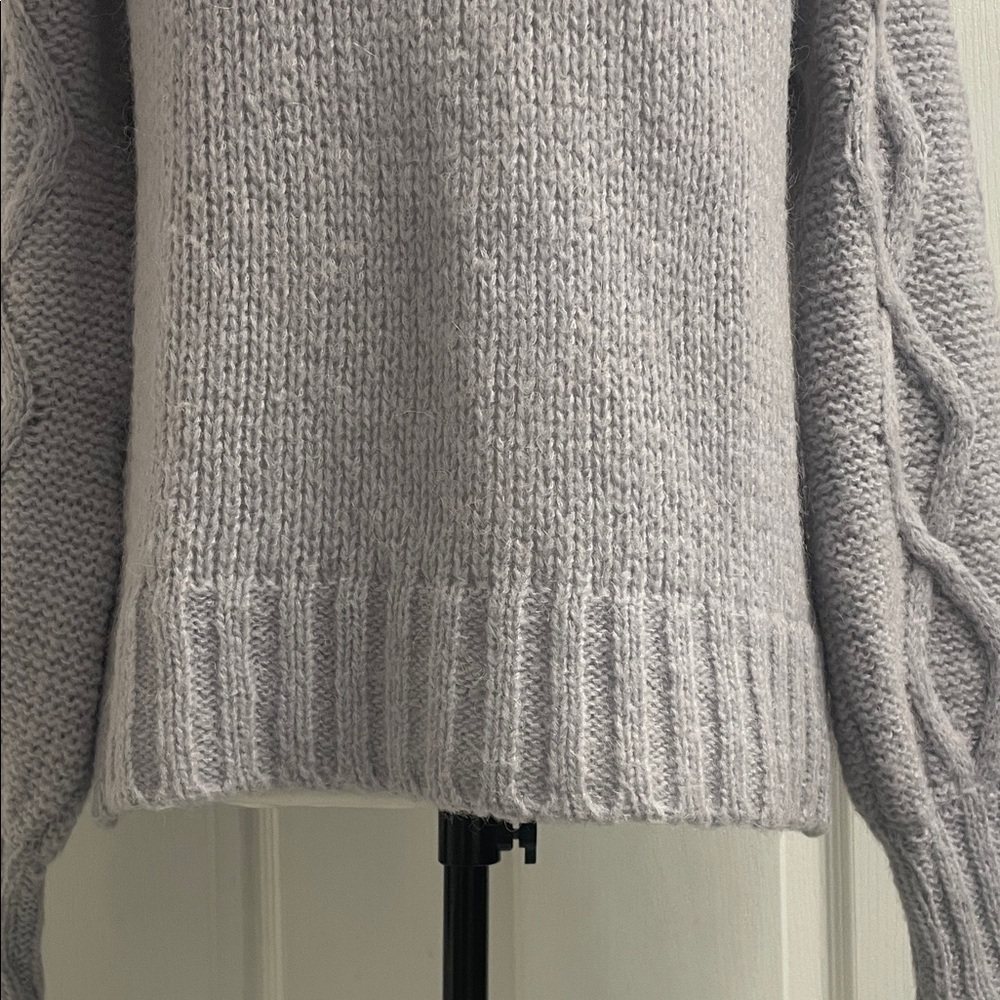 Cocogio Sweater Cozy Lt. Gray Mock Neck Cable Knit Sleeves OS Relaxed FitSz S - Picture 7 of 12